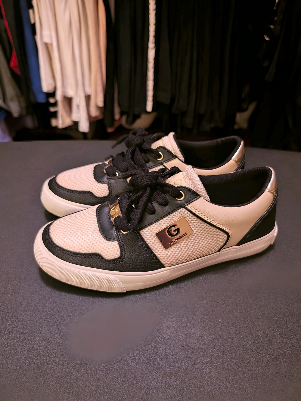 Guess Women's Black and Cream Low-Top Sneakers